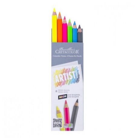 Cretacolor Набор цветных карандашей "Artist Studio Line", 5 неоновых мега + 1 графитовый карандаш мега НВ