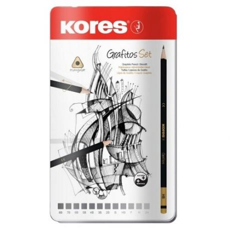 Набор чернографитных карандашей Kores Grafitos заточенные 12 штук в упаковке, 1153064