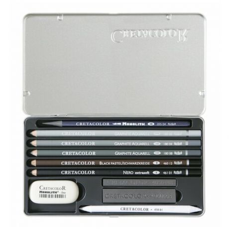 Чернографитовые карандаши CretacoloR Базовый набор для рисования ARTINO GRAPHITE в металлической коробке