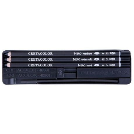 Чернографитовые карандаши CretacoloR Набор художественного угля Nero Pocket в металлической коробке