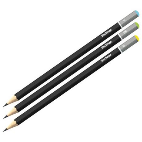 Набор чернографитных (простых) карандашей Berlingo (Н, НВ, В, без ластика, заточенные) 3шт 48 упBS01203)