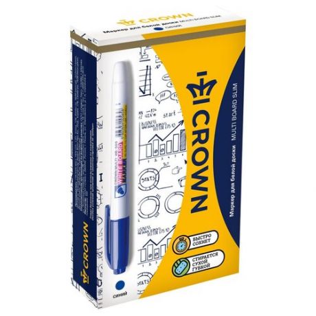 CROWN набор маркеров Multi Board Slim, синий, 12 шт. (WB-505)
