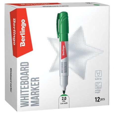 Berlingo Набор маркеров для белых досок Uniline WB200, зеленый, 2 мм, 12 шт.