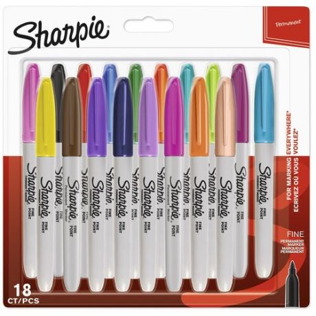 Набор маркеров перманентных Paper Mate Fine 1996112 Sharpie пулевидный пиш. наконечник 0.9мм ассорти блистер (18шт.)