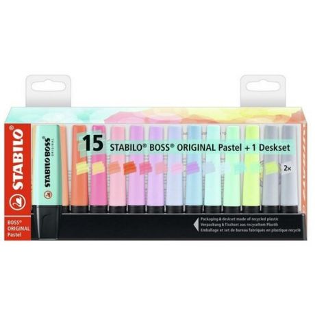 Набор текстовыделителей Stabilo Boss Original Pastel толщина линии 2-5 мм 15 цветов, 1426057