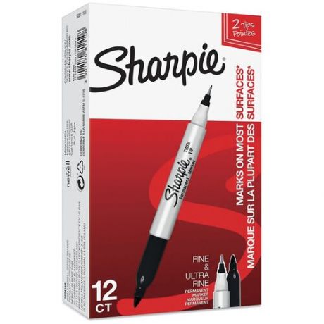 Sharpie набор перманентных маркеров Twin Tip, 12 шт., черный
