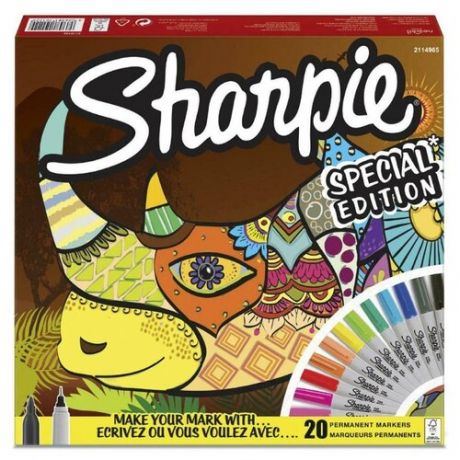 Набор перманентных маркеров SHARPIE для творчества "носорог" 20 штук (14 тонких и 6 ультратонких)