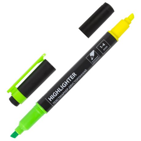 Текстовыделитель двусторонний BRAUBERG, желтый/зеленый, линия 1-4 мм