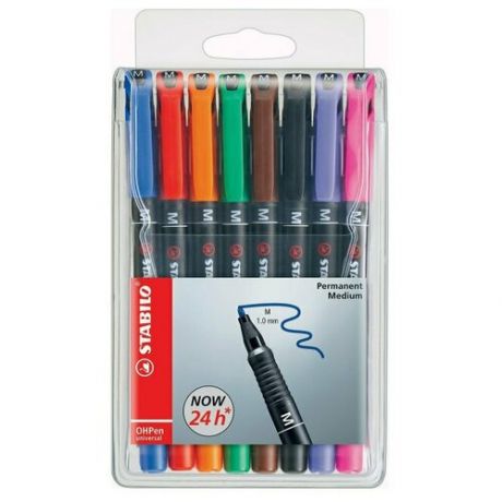 Маркер-ручка перманентный STABILO OHPen universal 1мм, 8 цветов в наборе