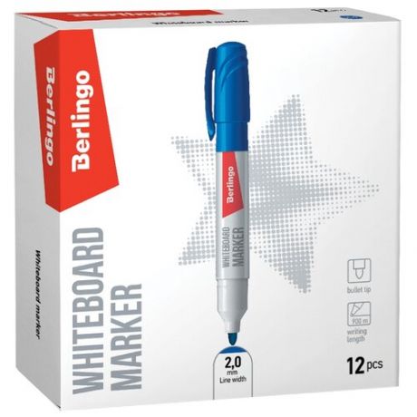 Berlingo Набор маркеров для белых досок Uniline WB200, синий, 2 мм, 12 шт.
