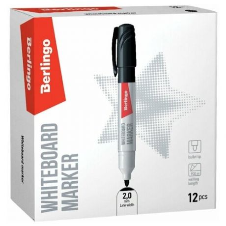 Berlingo Набор маркеров для белых досок Uniline WB200, черный, 2 мм, 12 шт.