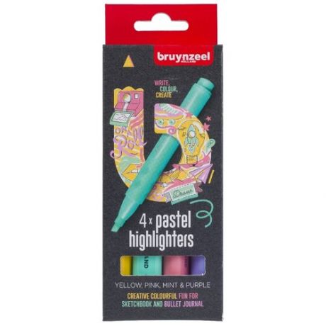 Набор текстовыделителей Bruynzeel Pastel трехгранные 4 цвета в картонной упаковке