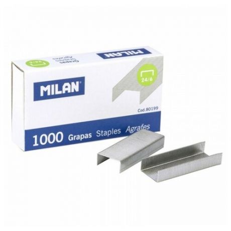 Скобы для степлера №24/6 Milan никелированные 1000 штук в упаковке, 973093