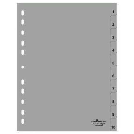 DURABLE Разделитель пластиковый А4, 1-10 разделов, серый