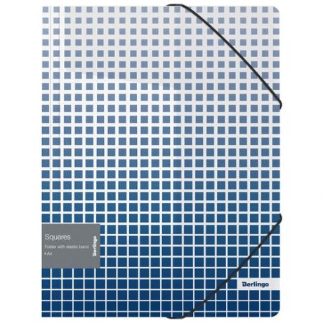 Berlingo Папка на резинке Squares А4, пластик, белый/синий