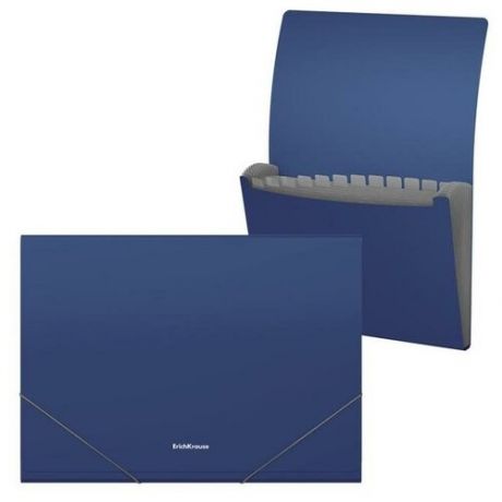 Папка-картотека на резинке A4, 12 отделов, ErichKrause Matt Classic, синяя