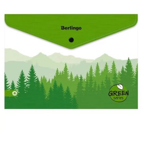 Berlingo Папка-конверт на кнопке Green Series А4, пластик 180 мкм, 12 шт, зеленый