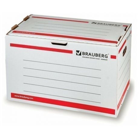 Короб архивный BRAUBERG, 33,8х52,5х30,6 см, для регистраторов/накопителей, фронтальная загрузка, белый