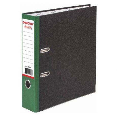 Папка регистратор с арочным механизмом офисмаг офисмаг, фактура стандарт, с мраморным покрытием, 75 мм, зеленый корешок