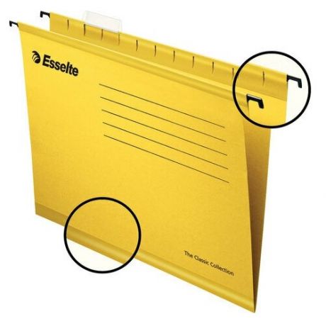 Подвесные папки А4/Foolscap (400х240 мм), до 300 листов, комплект 25 шт, желтые, картон, ESSELTE "PlusFoolscap 90335