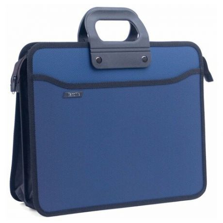 Папка-портфель пластиковая А4+ синяя (390x320 мм 4 отделения усиленная ручка), 207583