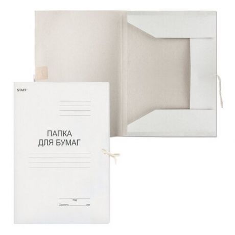 STAFF Папка для бумаг с завязками A4, картон 310 г/м2, белый