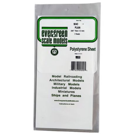 Белый пластик 1 мм, 2 листа/уп 15х30 см, Evergreen (США)