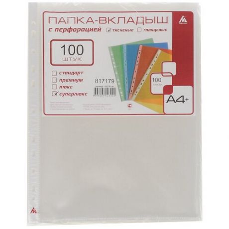 Папка-вкладыш бюрократ СуперЛюкс -100TSLUX тисненые А4+ 100мкм (упак.:100шт)