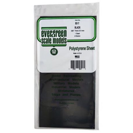 Черный пластик 2 мм, 1 лист 15х30 см, Evergreen США, EVG9517