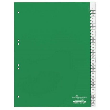 Разделитель цифровой пластиковый DURABLE на 31 раздел с титульным листом, зеленый