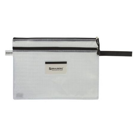 BRAUBERG Папка-конверт на молнии Solid, А4, пластик, черный/прозрачный