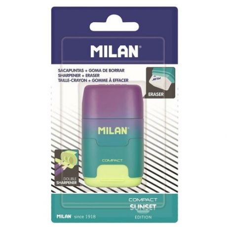 Точилка ручная пластиковая с ластиком Milan Compact Sunset (2 отверстия, с контейнером, 67х40х25мм) (BYM10424)