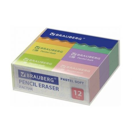 Набор ластиков Brauberg Pastel Soft (31х20х10мм, экологичный ПВХ) 12шт 6 уп. (229598)