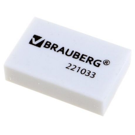 Ластик BRAUBERG, 26х17х7 мм, белый, прямоугольный, 221033, 221033