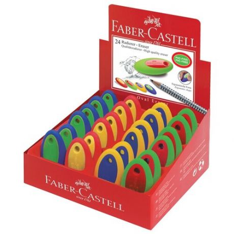 Ластик Faber-Castell Oval (овальный, 60x30x10мм, пластиковый держатель) разные цвета, 1шт. (182330)