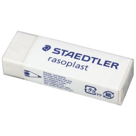 Ластик большой STAEDTLER"Rasoplast", 65x23x13 мм, белый, прямоугольный, картонный держатель, 526 B20
