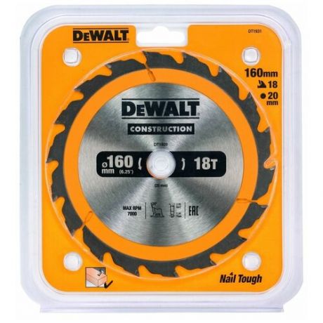 Пильный диск DEWALT CONSTRUCTION DT1931, 160/20 мм.