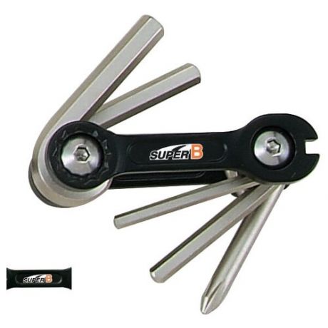 Super b тв-9860 набор инструментов складной 6 в 1: шестигранники 3/4/5/6мм, спицевой ключ 3,2 мм, отвертка +, черный, торговая упаковка