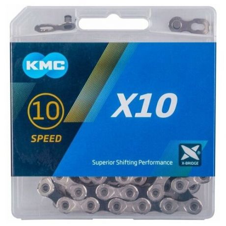 Цепь велосипедная KMC X10 Silver/Black 10 скоростей, 114 звеньев, 1/2 x 11/128