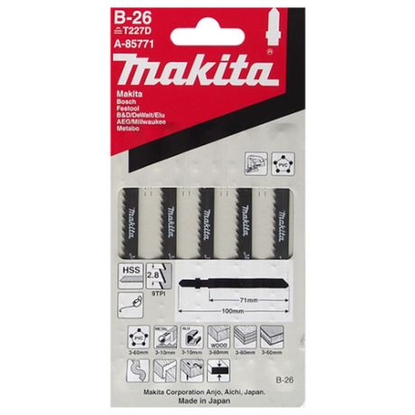 Пилка Makita B26 T227D для стали, алюминия, пластмассы, 71мм, шаг зуба 2.8мм, 5шт A-85771