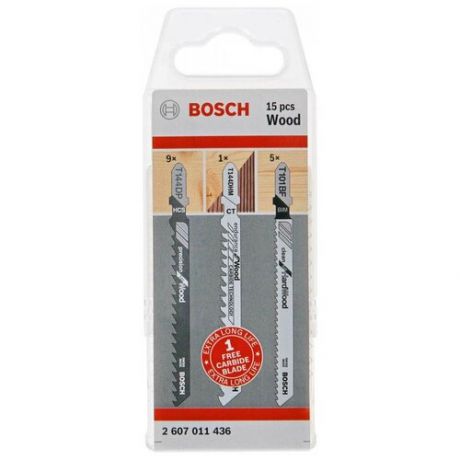Набор лобзиковых пилок по дереву, 15шт. Bosch 2607011436