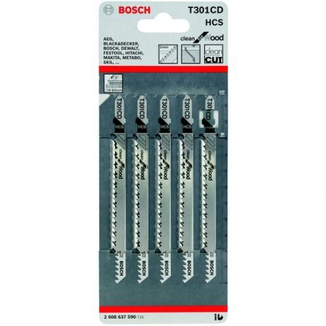 Bosch 2608637590 5 лобзиковых пилок T 301 CD, HCS