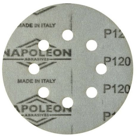 Круг шлифовальный на липучке "NAPOLEON PAPER GOLD" 5шт, диаметр 125 мм, 8 отверстий, зернистость Р120 / наждачная бумага / абразив / наждачный круг / абразивный круг / наждачка / шкурка шлифовальная