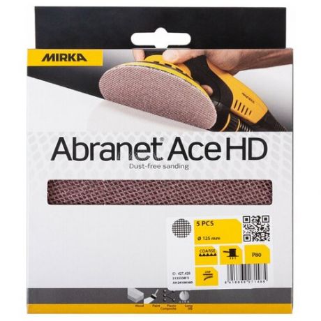 Шлиф круг на сетч синт основе липучка ABRANET ACE HD 125mm P80 (уп. 5шт)