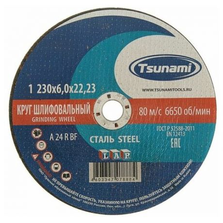 Круг зачистной по металлу TSUNAMI A 24 R BF L, 230 х 22 х 6 мм
