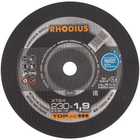 Отрезной тонкий диск HydroProtec RHODIUS по алюминию, для болгарки/УШМ, чистый быстрый рез, 230 x 1,9 мм