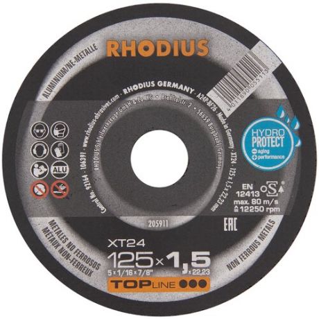 Отрезной тонкий диск HydroProtec RHODIUS по алюминию, для болгарки/УШМ, чистый быстрый рез, 125 x 1,5 мм
