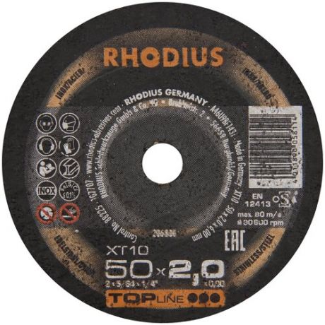 Отрезной тонкий Mini диск для труднодоступных мест RHODIUS по нержавеющей стали для ПШМ 50 x 2,0 х 6 мм