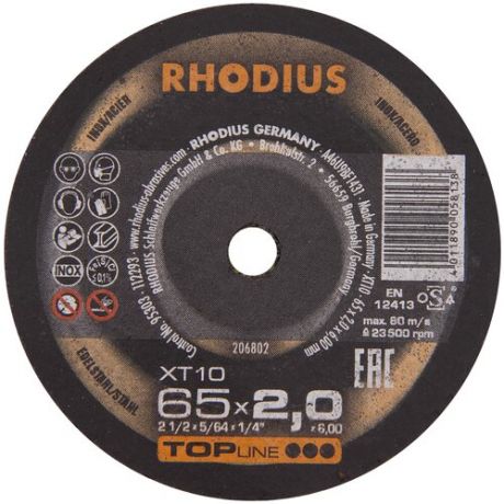 Отрезной тонкий Mini диск для труднодоступных мест RHODIUS по нержавеющей стали для ПШМ 65 x 2,0 х 6 мм