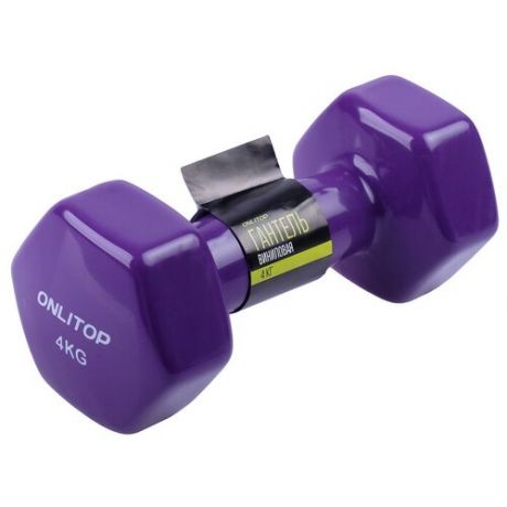 Гантель неразборная Onlitop виниловая 4 кг фиолетовый